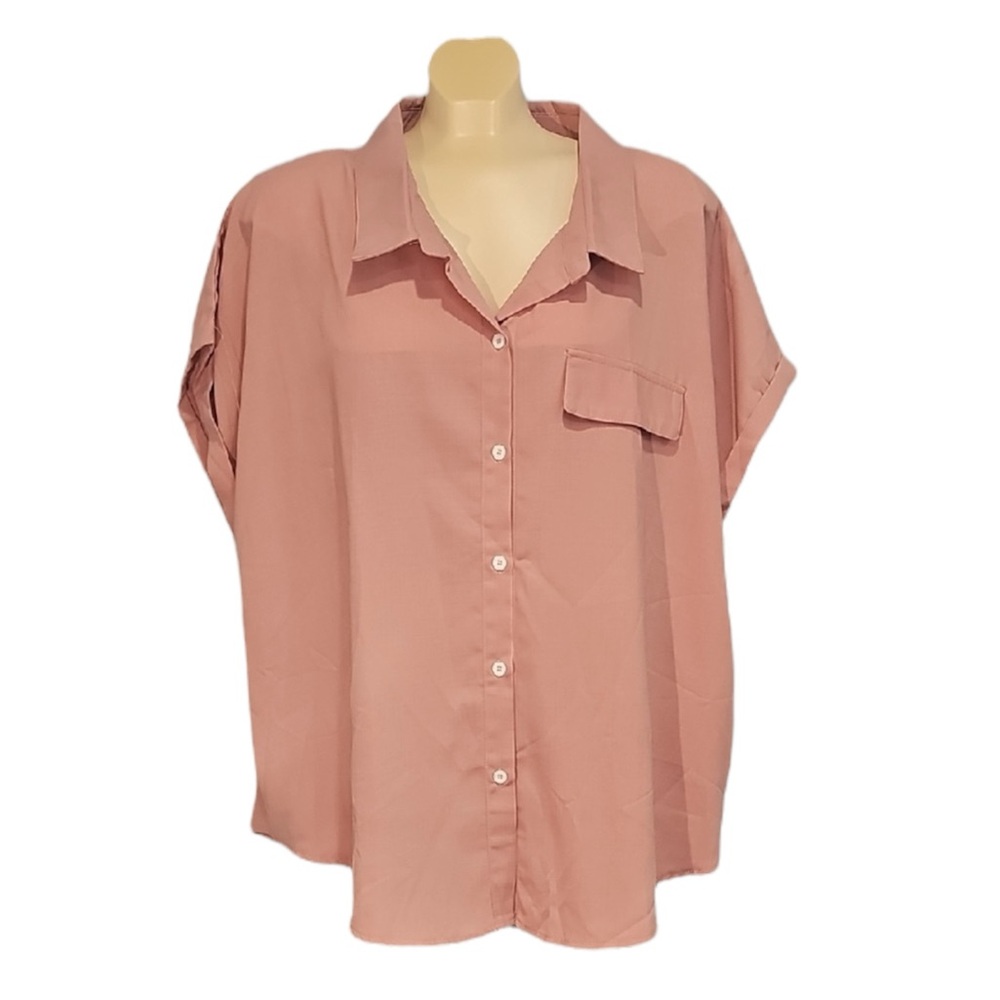 🍄 SHEIN Women's Pink Button-Up Blouse, Size 5XL